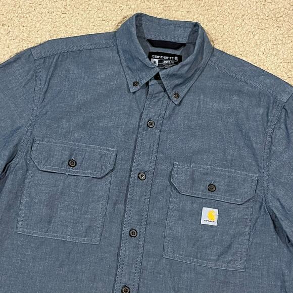 Carhartt Mens Midweight Chambray Short Sleeve Shirt Denim Blue Size Medium - Picture 2 of 5